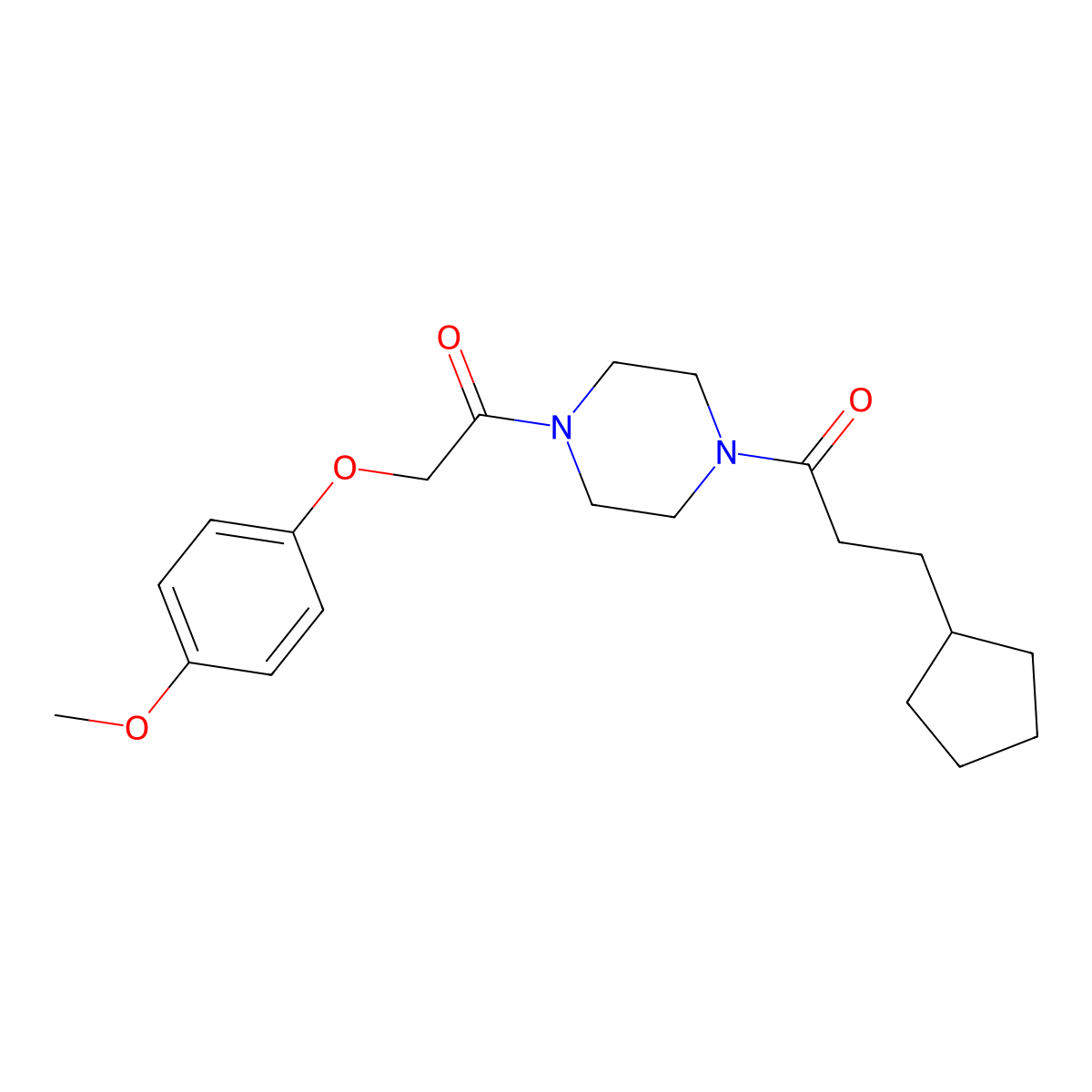 1-(3-Cyclopentylpropanoyl)-4-[(4-methoxyphenoxy)acetyl]piperazine molecular structure, CAS 488708-82-3