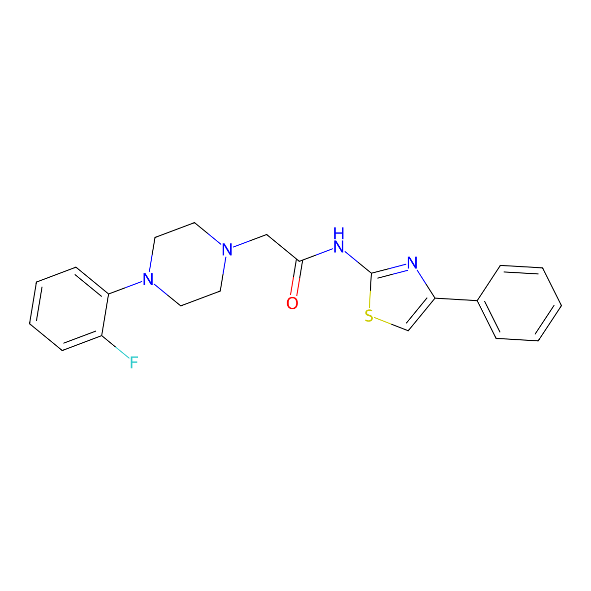 2-[4-(2-fluorophenyl)piperazin-1-yl]-N-(4-phenyl-1,3-thiazol-2-yl)acetamide molecular structure, CAS 488709-78-0