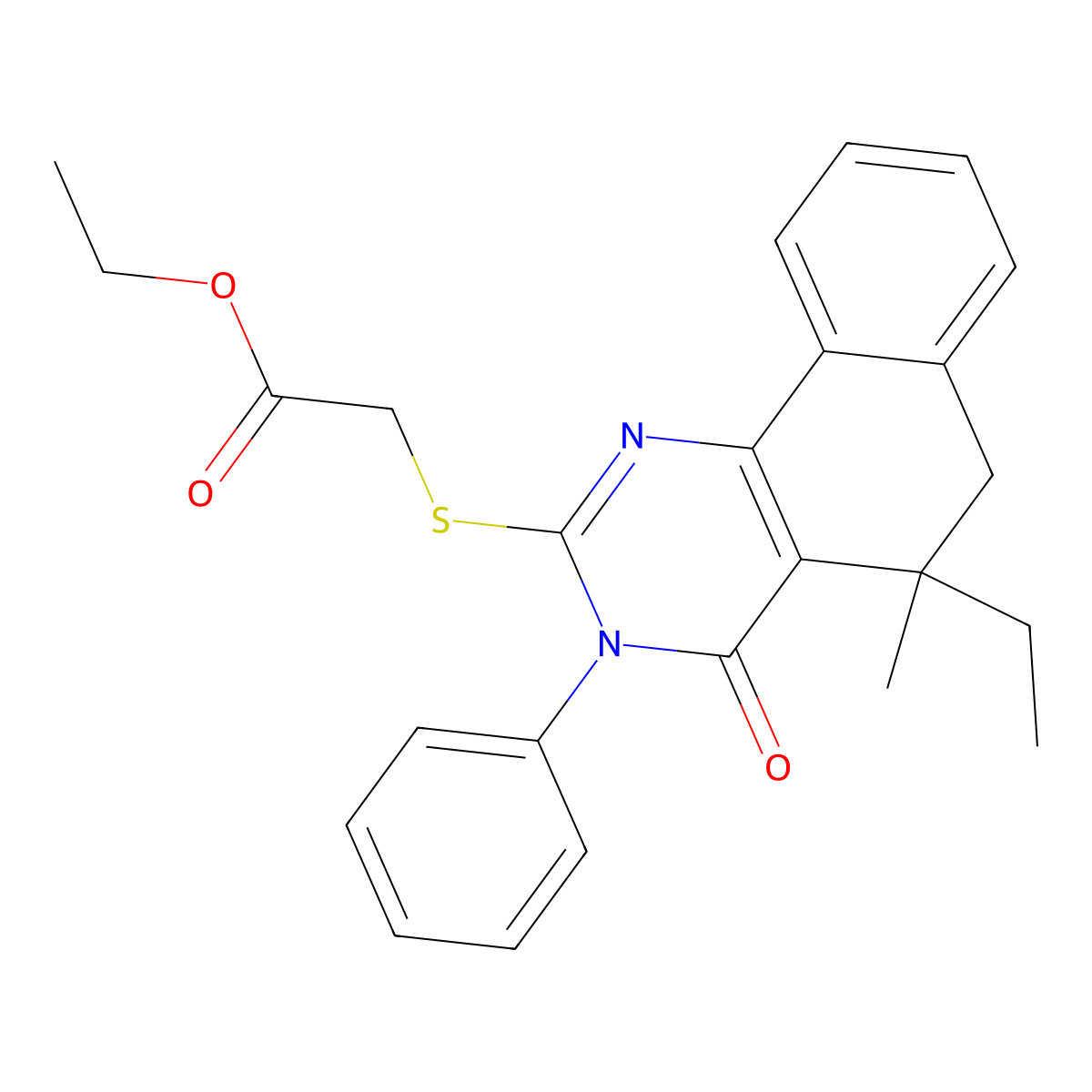 ethyl 2-[(5-ethyl-5-methyl-4-oxo-3-phenyl-6H-benzo[h]quinazolin-2-yl)sulfanyl]acetate molecular structure, CAS 488709-83-7