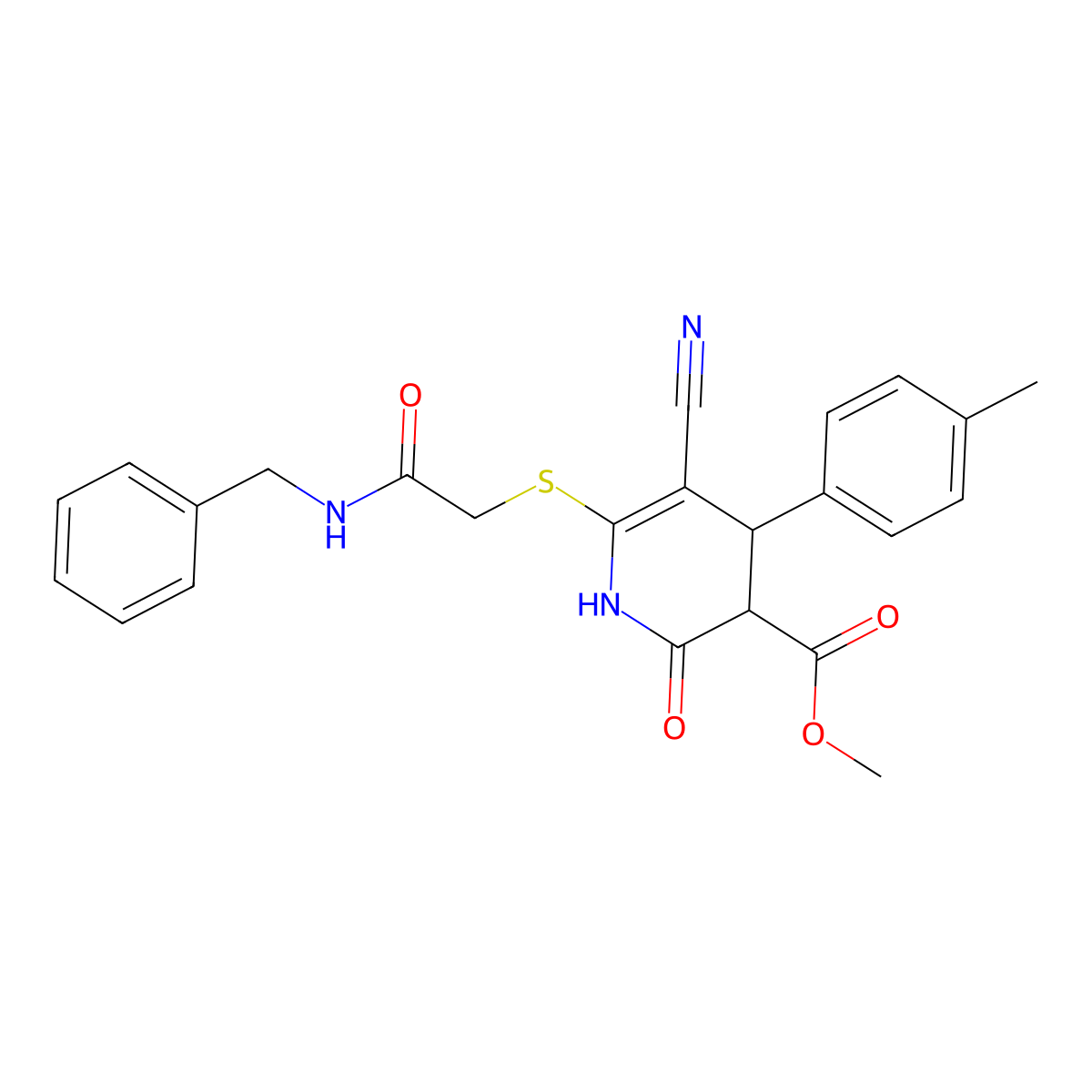 methyl 6-[2-(benzylamino)-2-oxoethyl]sulfanyl-5-cyano-4-(4-methylphenyl)-2-oxo-3,4-dihydro-1H-pyridine-3-carboxylate molecular structure, CAS 488709-87-1