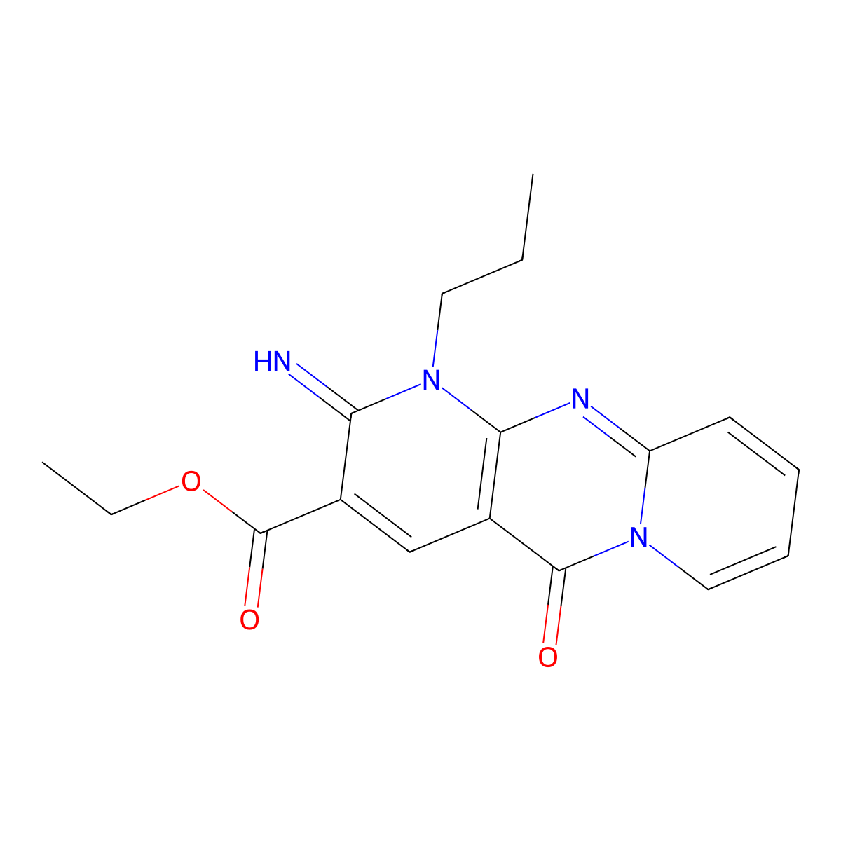 ethyl 2-imino-5-oxo-1-propyl-1,5-dihydro-2H-dipyrido[1,2-a:2',3'-d]pyrimidine-3-carboxylate molecular structure, CAS 488714-83-6