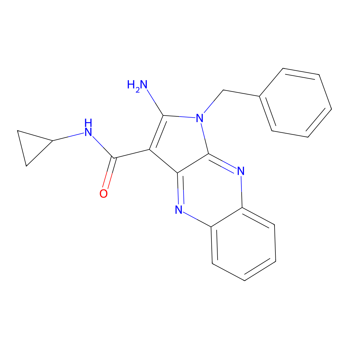 2-amino-1-benzyl-N-cyclopropyl-1H-pyrrolo[2,3-b]quinoxaline-3-carboxamide molecular structure, CAS 488714-86-9
