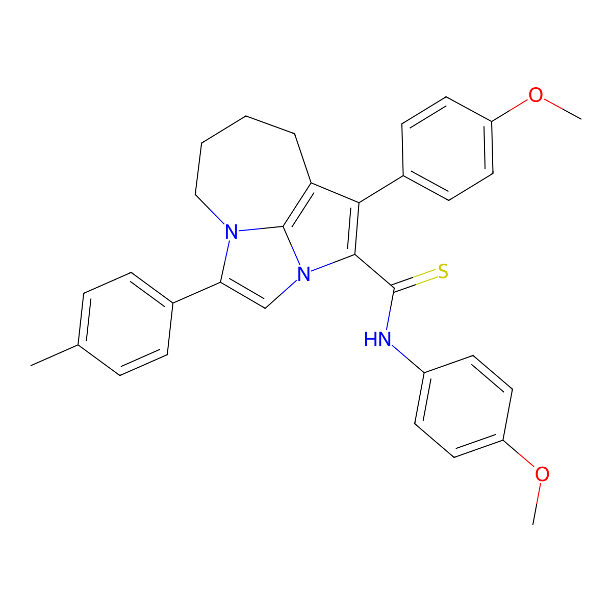 N,1-bis(4-methoxyphenyl)-4-(4-methylphenyl)-5,6,7,8-tetrahydro-2a,4a-diazacyclopenta[cd]azulene-2-carbothioamide molecular structure, CAS 488715-27-1