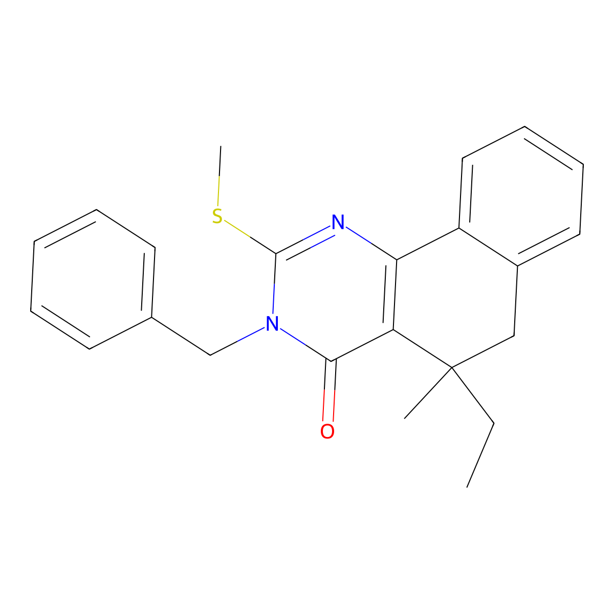 3-benzyl-5-ethyl-5-methyl-2-methylsulfanyl-6H-benzo[h]quinazolin-4-one molecular structure, CAS 488715-47-5