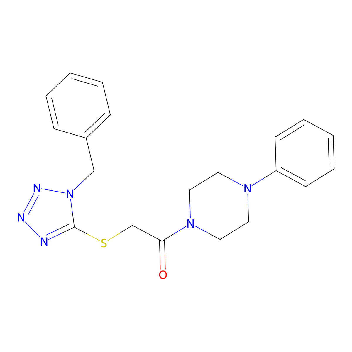 2-[(1-benzyl-1H-tetrazol-5-yl)sulfanyl]-1-(4-phenylpiperazin-1-yl)ethanone molecular structure, CAS 488716-06-9