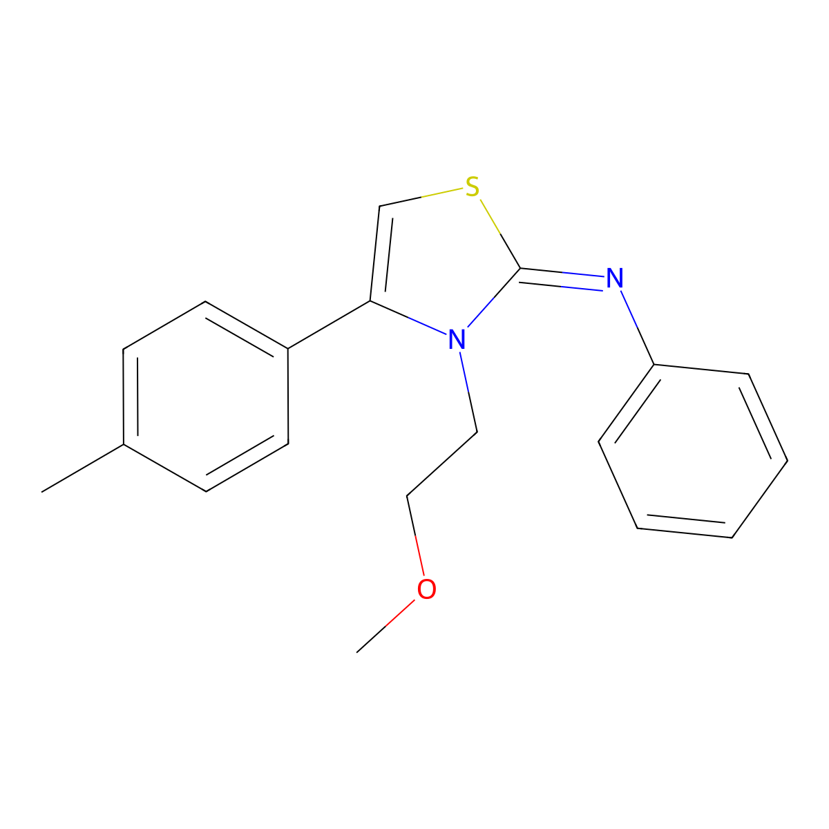 3-(2-methoxyethyl)-4-(4-methylphenyl)-N-phenyl-1,3-thiazol-2-imine molecular structure, CAS 488716-23-0