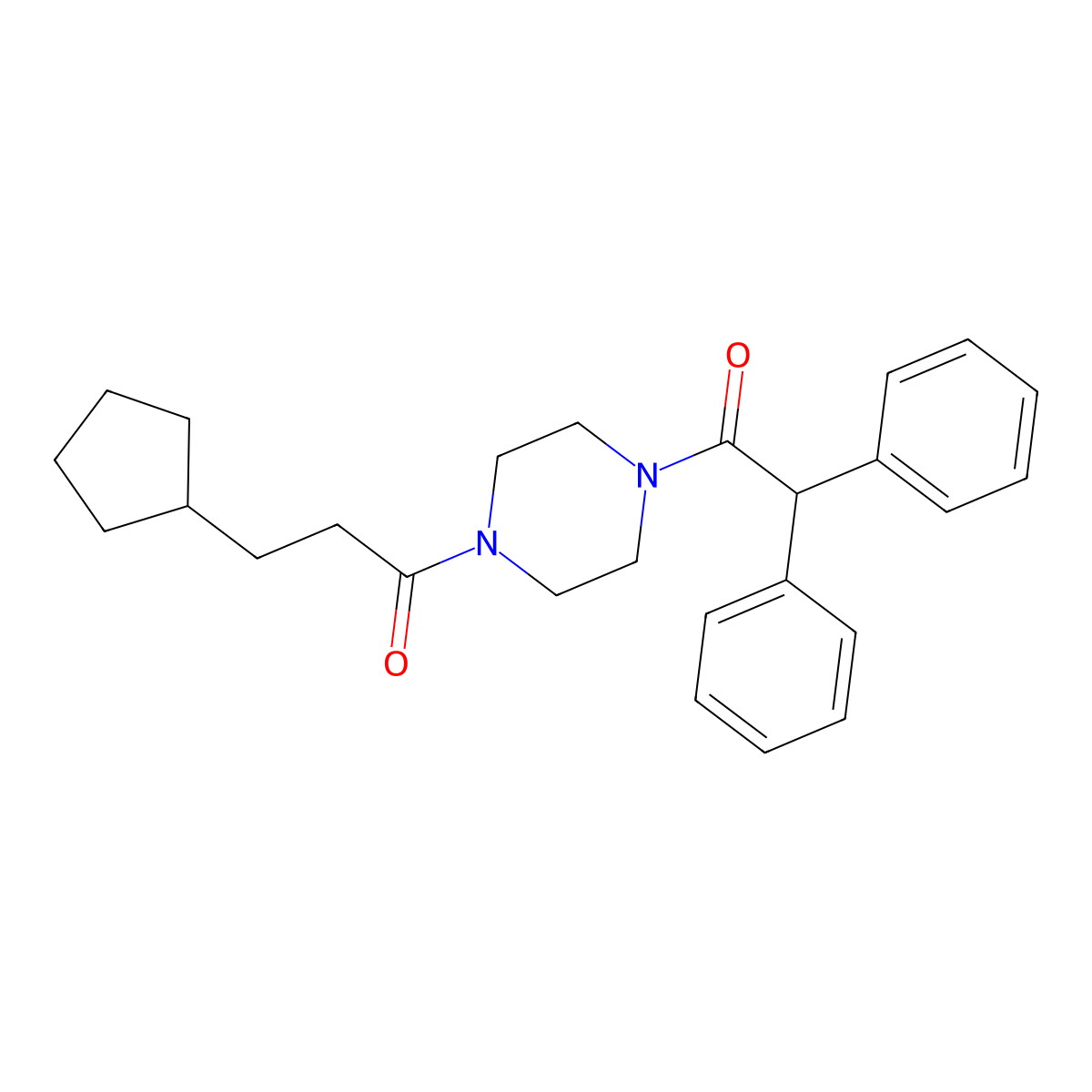 3-Cyclopentyl-1-[4-(2,2-diphenylacetyl)piperazin-1-yl]propan-1-one molecular structure, CAS 488716-42-3