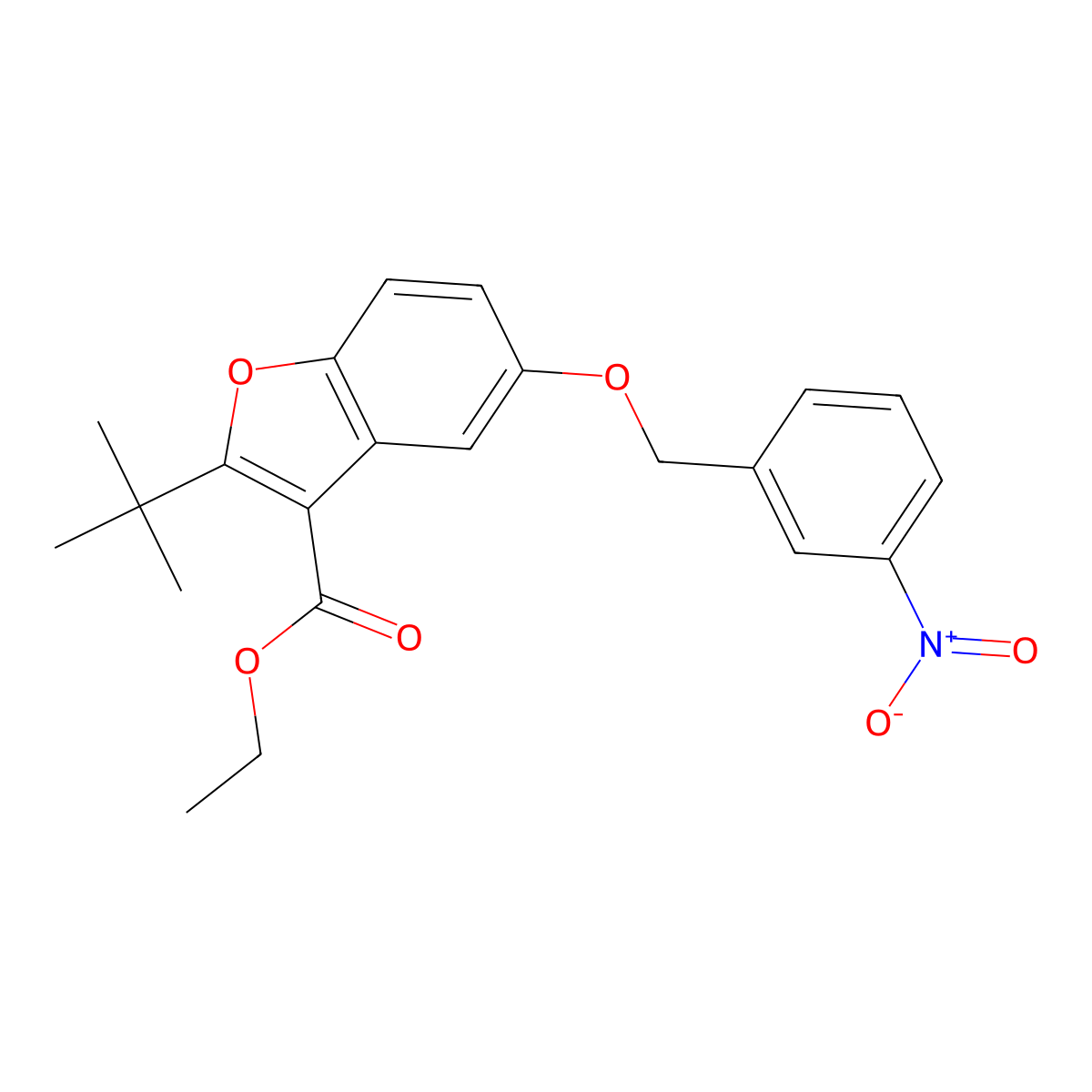 Ethyl 2-tert-butyl-5-[(3-nitrophenyl)methoxy]-1-benzofuran-3-carboxylate molecular structure, CAS 488716-89-8