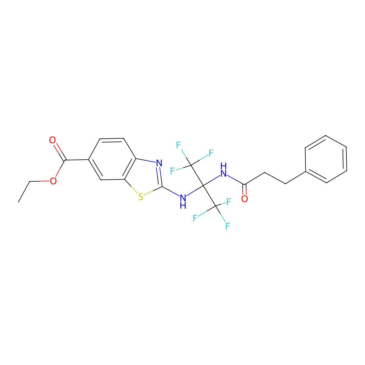 Ethyl 2-[[1,1,1,3,3,3-hexafluoro-2-(3-phenylpropanoylamino)propan-2-yl]amino]-1,3-benzothiazole-6-carboxylate molecular structure, CAS 488717-01-7