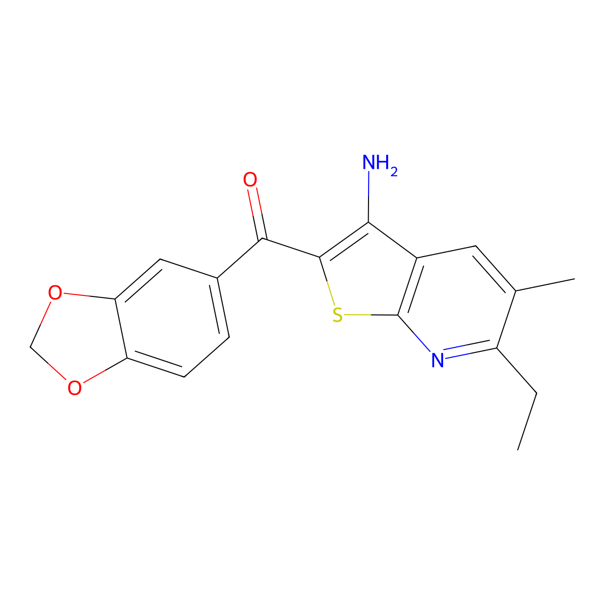 (3-Amino-6-ethyl-5-methylthieno[2,3-b]pyridin-2-yl)-(1,3-benzodioxol-5-yl)methanone molecular structure, CAS 488717-26-6