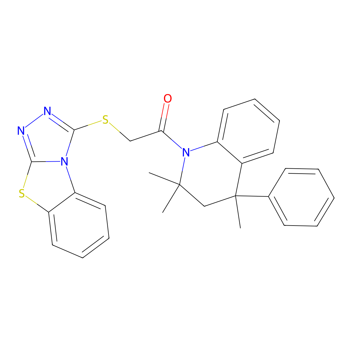 2-([1,2,4]triazolo[3,4-b][1,3]benzothiazol-3-ylsulfanyl)-1-(2,2,4-trimethyl-4-phenyl-3,4-dihydroquinolin-1(2H)-yl)ethanone molecular structure, CAS 488717-45-9