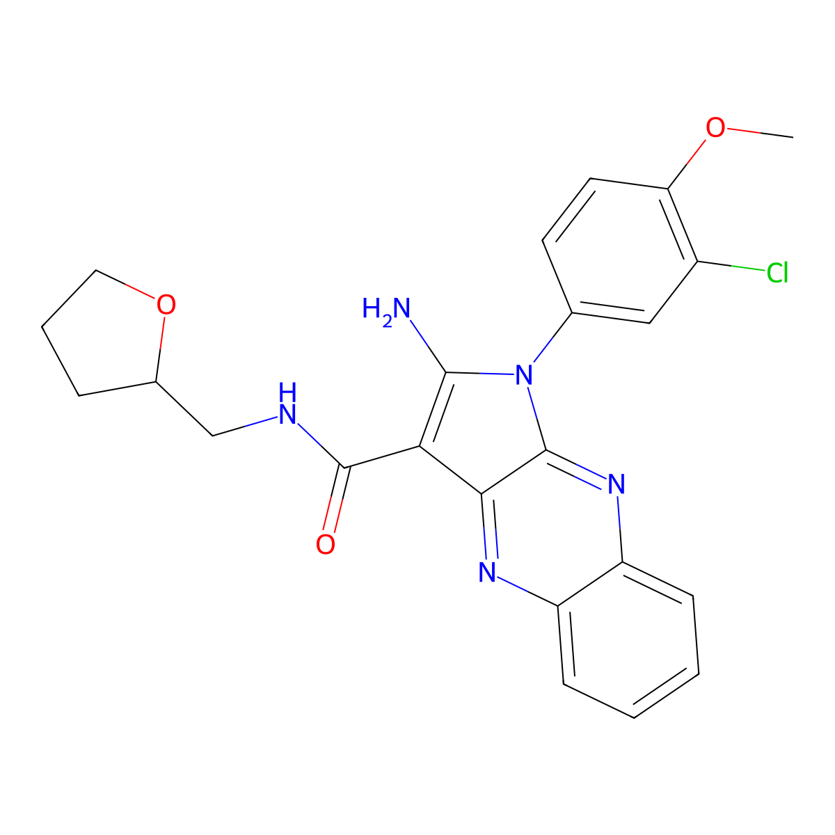 2-amino-1-(3-chloro-4-methoxyphenyl)-N-(tetrahydrofuran-2-ylmethyl)-1H-pyrrolo[2,3-b]quinoxaline-3-carboxamide molecular structure, CAS 488717-54-0