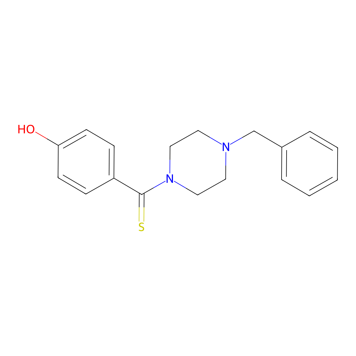 (4-Benzylpiperazin-1-yl)(4-hydroxyphenyl)methanethione molecular structure, CAS 488717-90-4