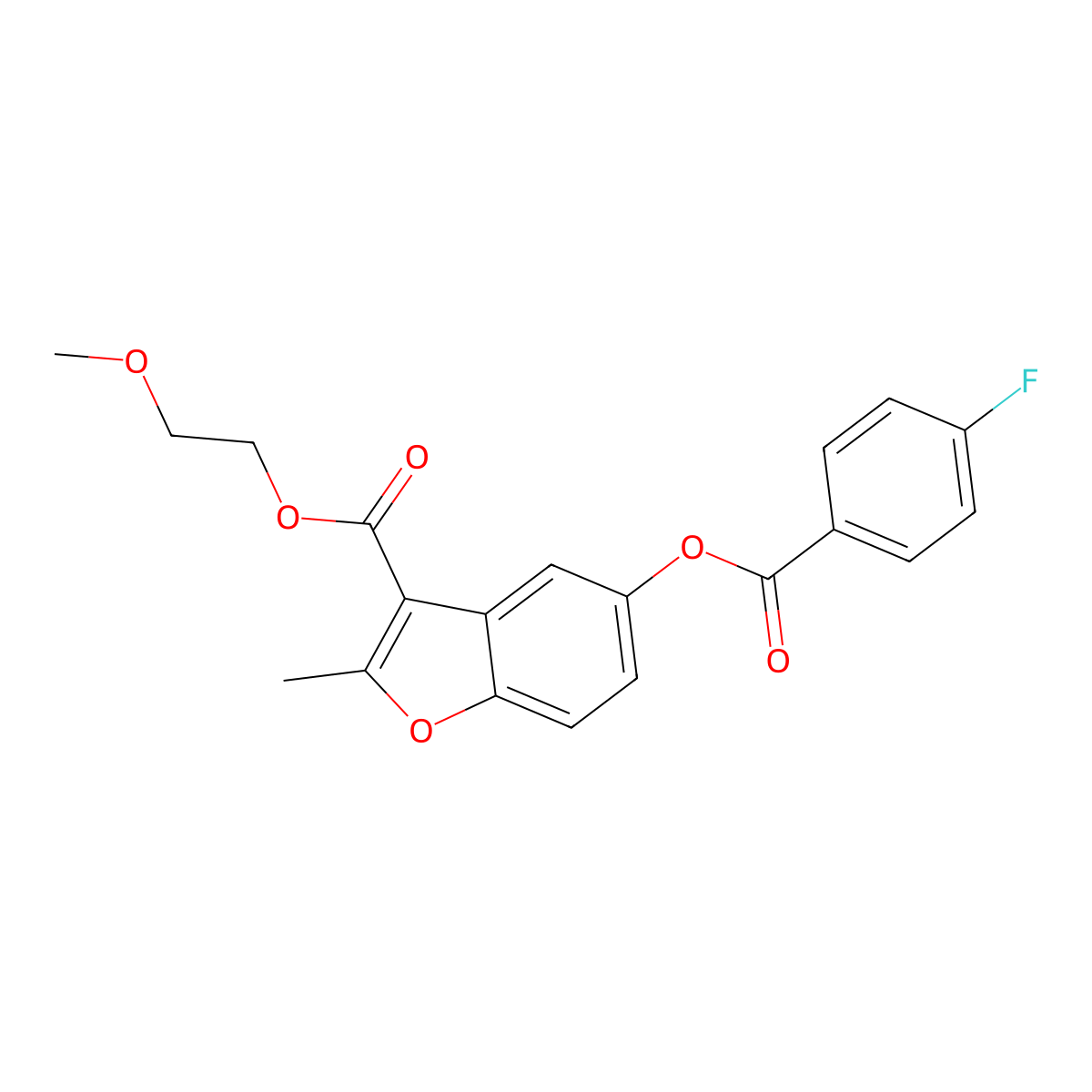 2-Methoxyethyl 5-((4-fluorobenzoyl)oxy)-2-methylbenzofuran-3-carboxylate molecular structure, CAS 488718-17-8