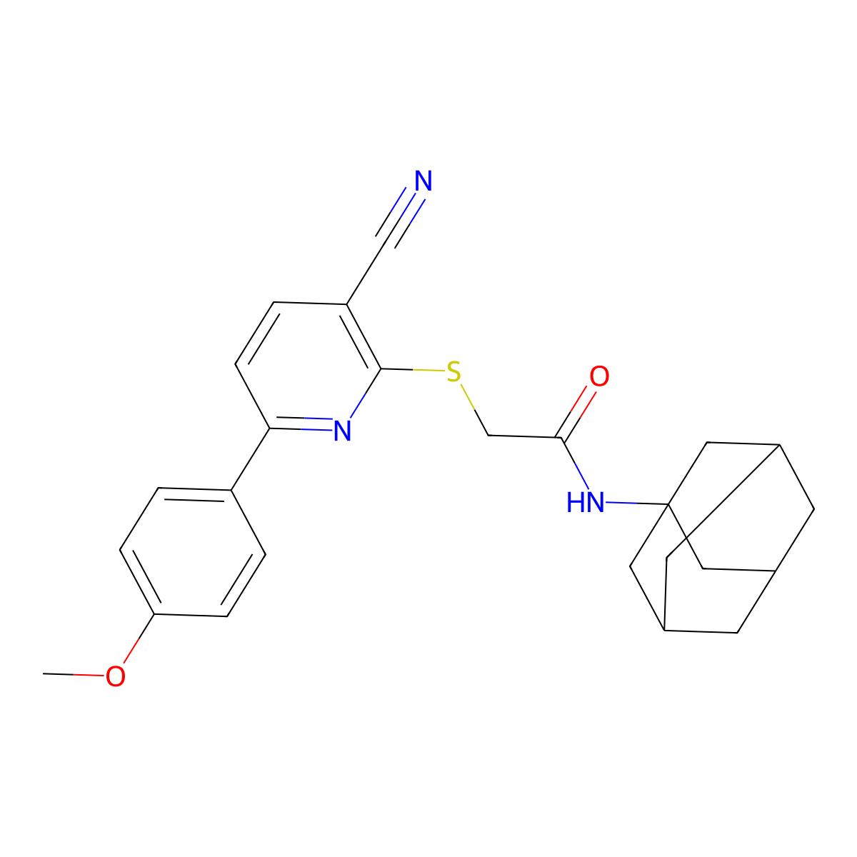 N-(1-adamantyl)-2-[3-cyano-6-(4-methoxyphenyl)pyridin-2-yl]sulfanylacetamide molecular structure, CAS 488718-60-1