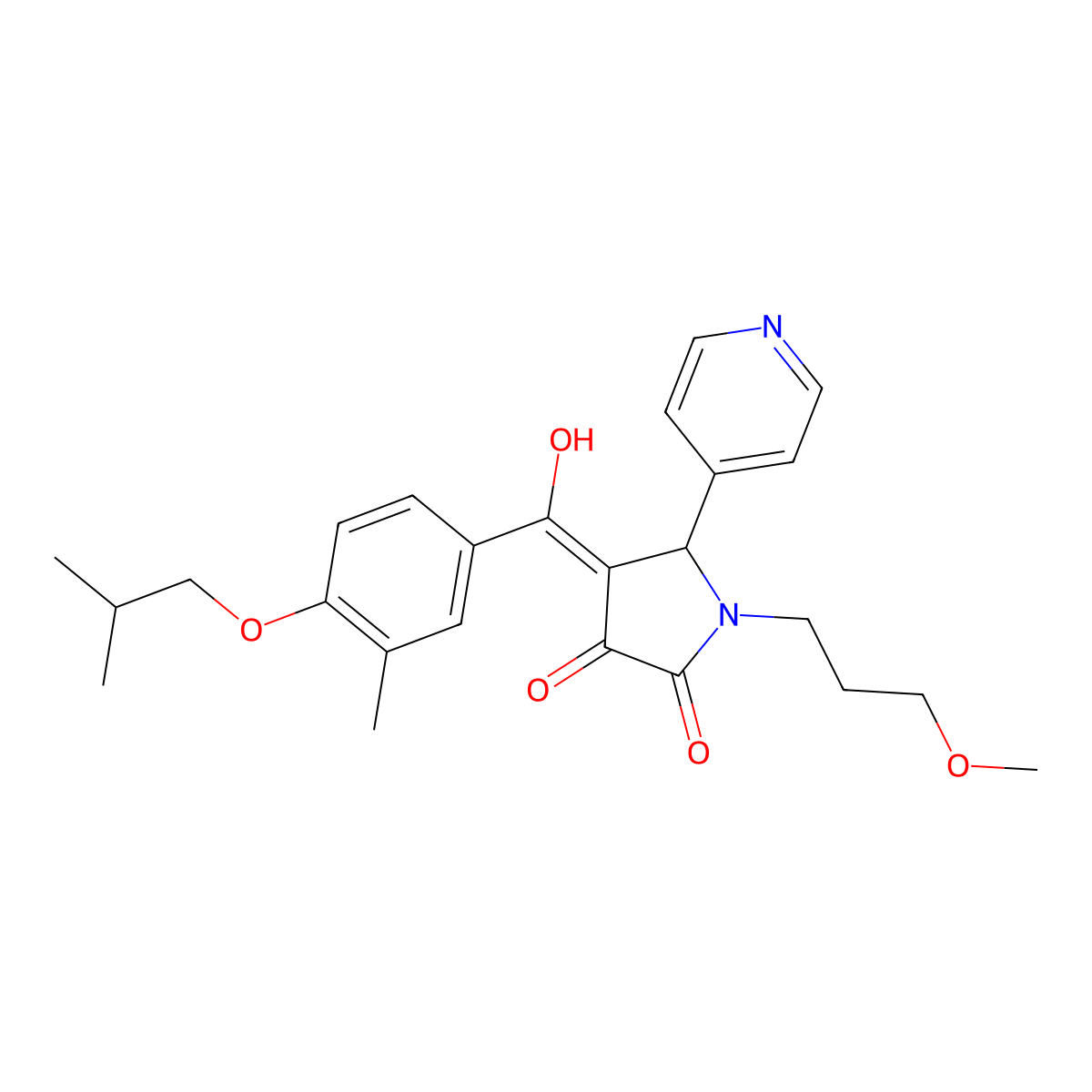 3-hydroxy-1-(3-methoxypropyl)-4-[3-methyl-4-(2-methylpropoxy)benzoyl]-5-(pyridin-4-yl)-2,5-dihydro-1H-pyrrol-2-one molecular structure, CAS 488722-95-8