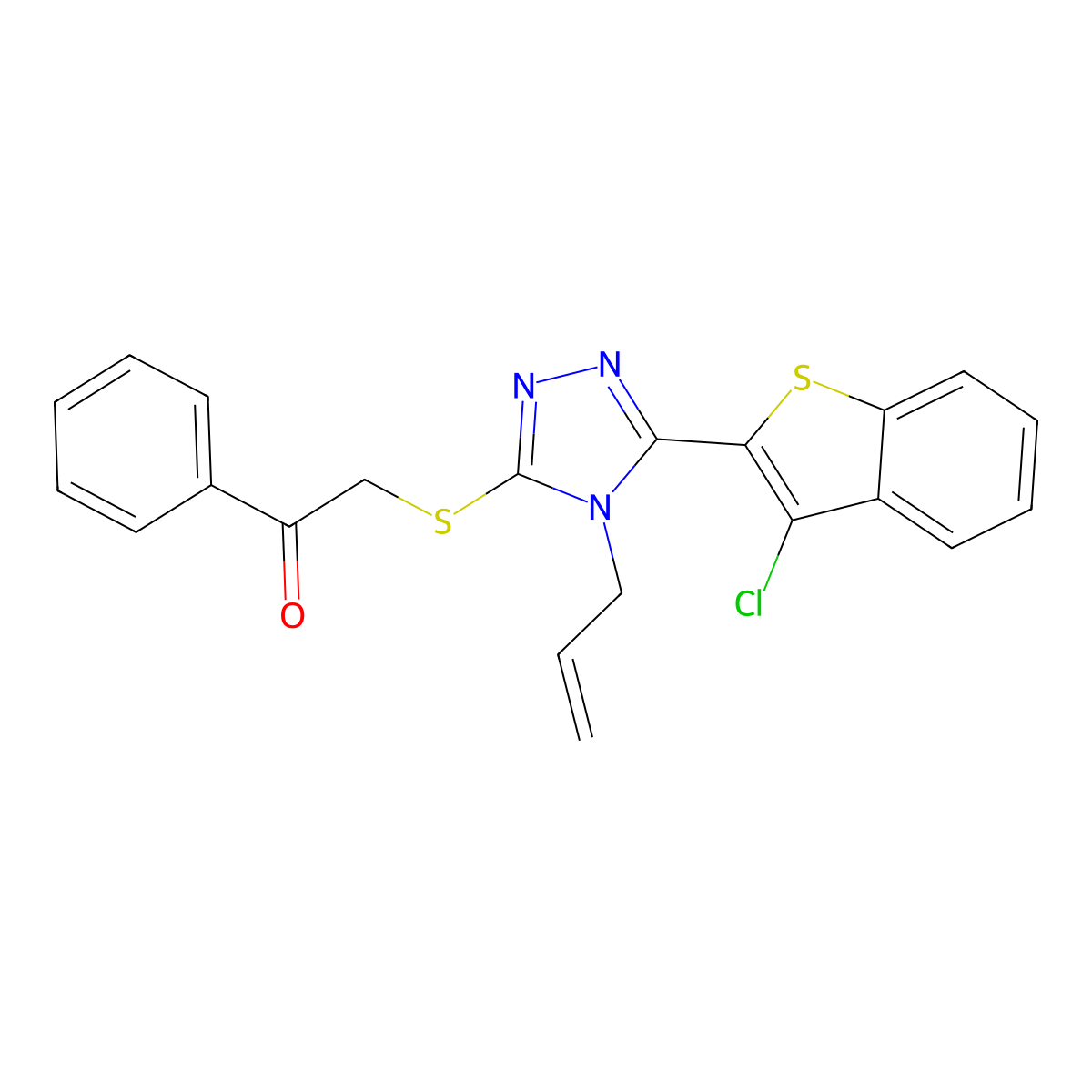 2-{[5-(3-chloro-1-benzothiophen-2-yl)-4-(prop-2-en-1-yl)-4H-1,2,4-triazol-3-yl]sulfanyl}-1-phenylethanone molecular structure, CAS 488723-04-2