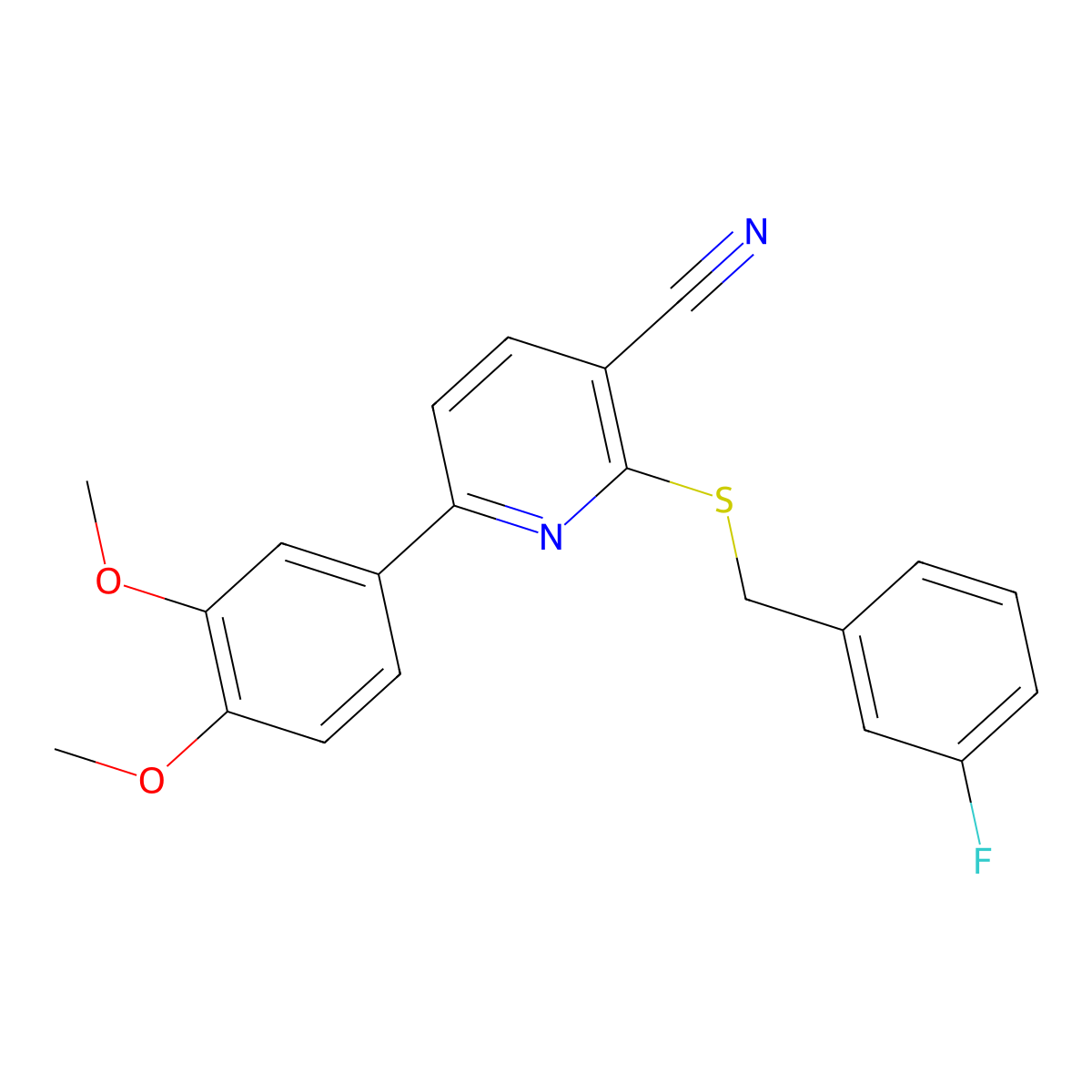 6-(3,4-Dimethoxyphenyl)-2-[(3-fluorophenyl)methylsulfanyl]pyridine-3-carbonitrile molecular structure, CAS 488724-07-8