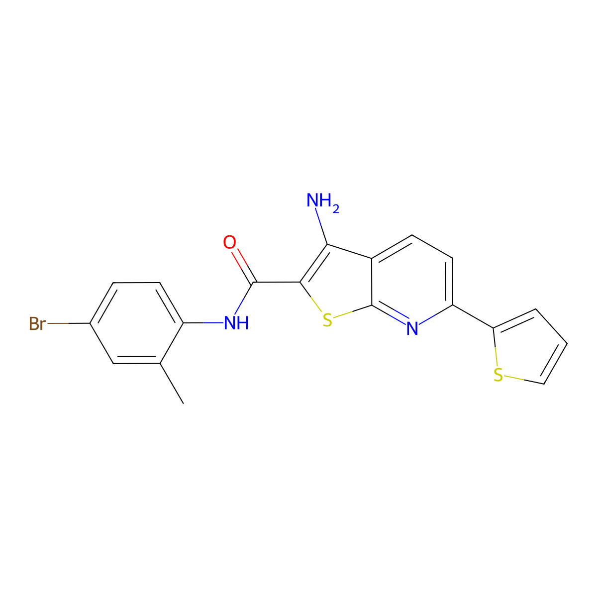 3-amino-N-(4-bromo-2-methylphenyl)-6-thiophen-2-ylthieno[2,3-b]pyridine-2-carboxamide molecular structure, CAS 488724-10-3