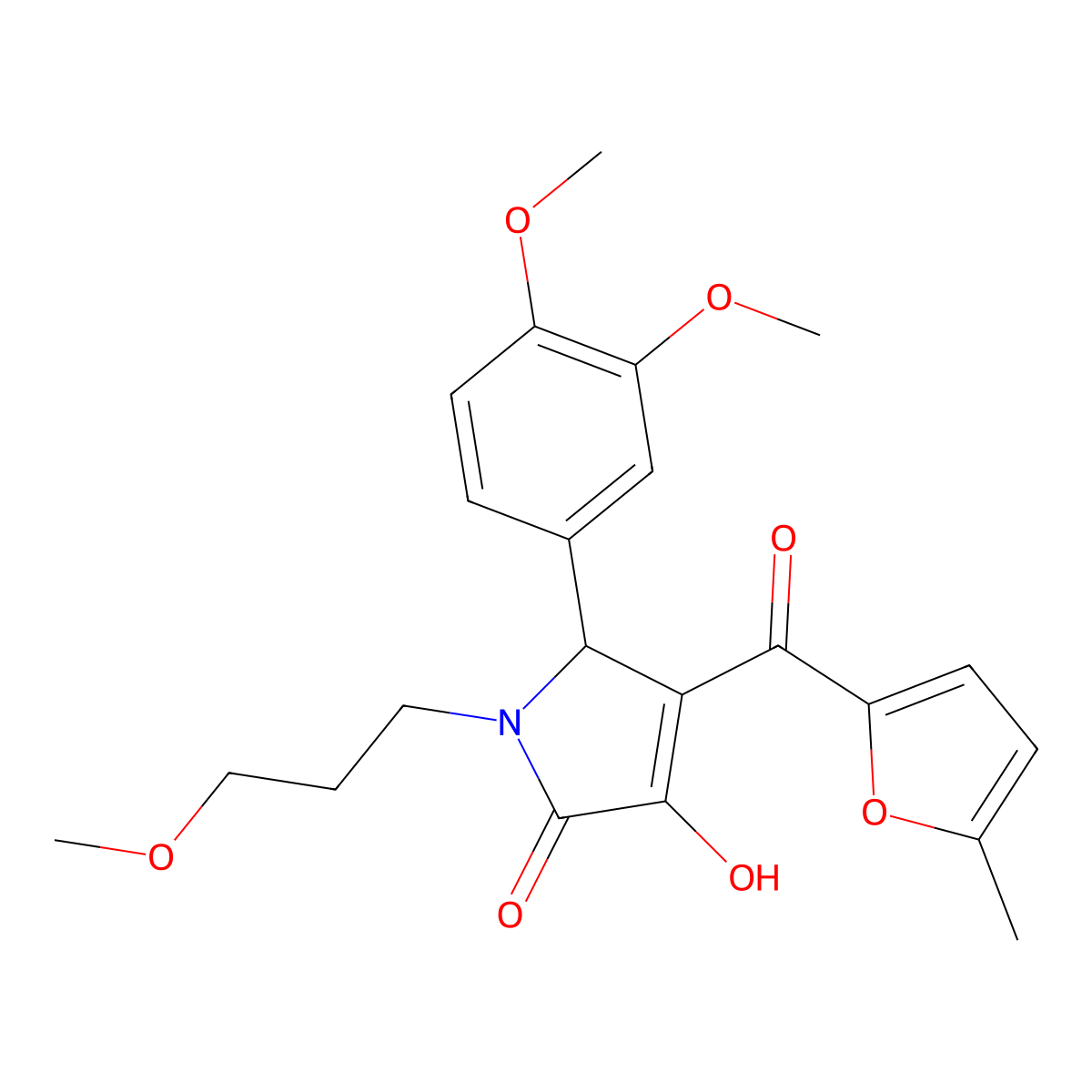 5-(3,4-dimethoxyphenyl)-3-hydroxy-1-(3-methoxypropyl)-4-(5-methyl-2-furoyl)-1,5-dihydro-2H-pyrrol-2-one molecular structure, CAS 488724-21-6