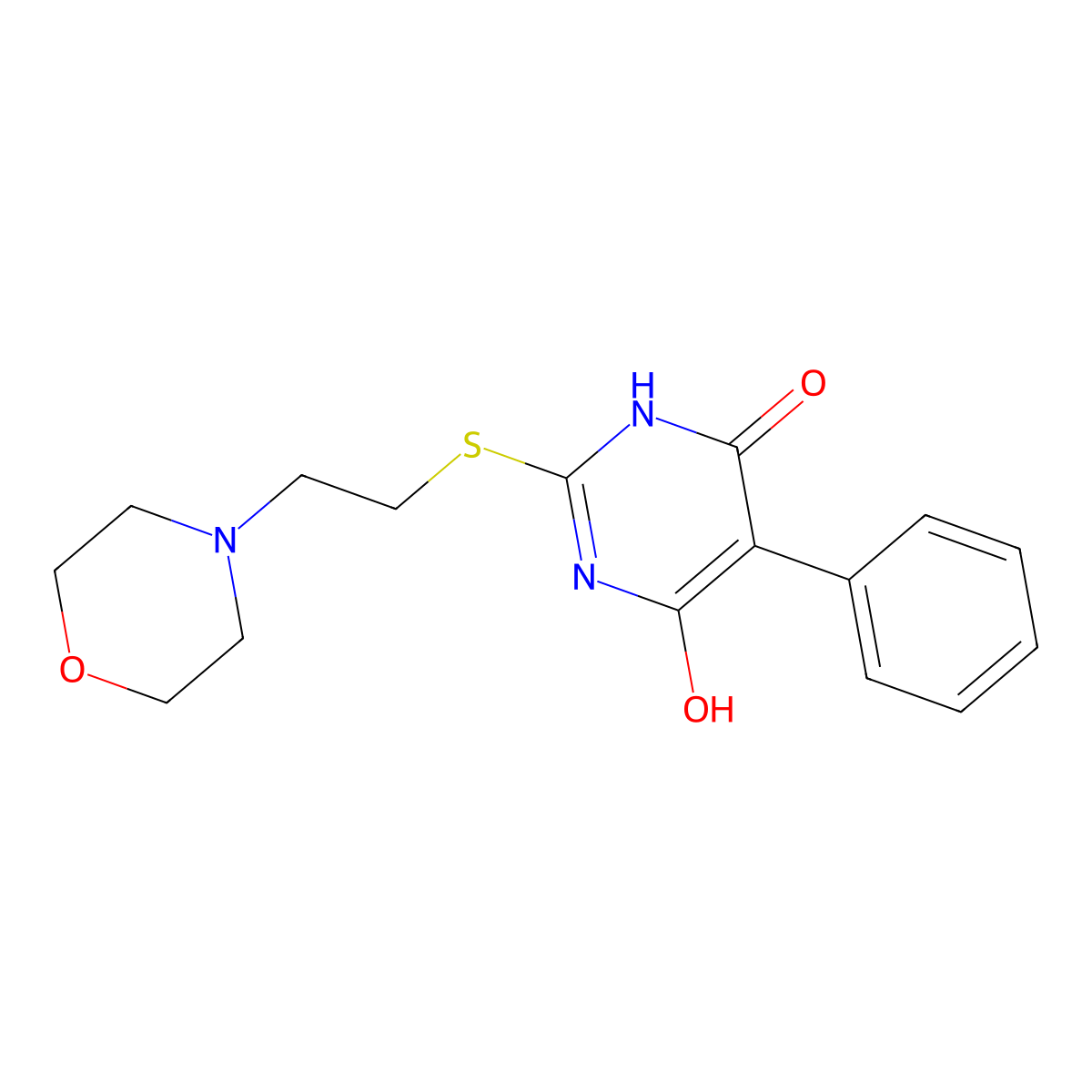 4-hydroxy-2-(2-morpholin-4-ylethylsulfanyl)-5-phenyl-1H-pyrimidin-6-one molecular structure, CAS 488724-31-8