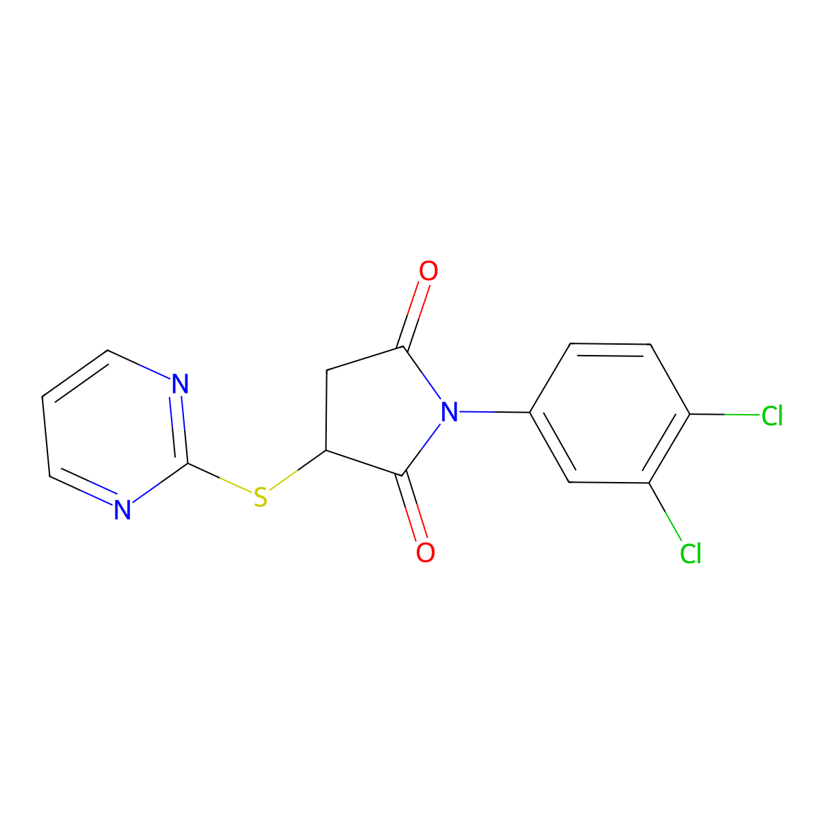 1-(3,4-Dichlorophenyl)-3-(pyrimidin-2-ylsulfanyl)pyrrolidine-2,5-dione molecular structure, CAS 488724-83-0
