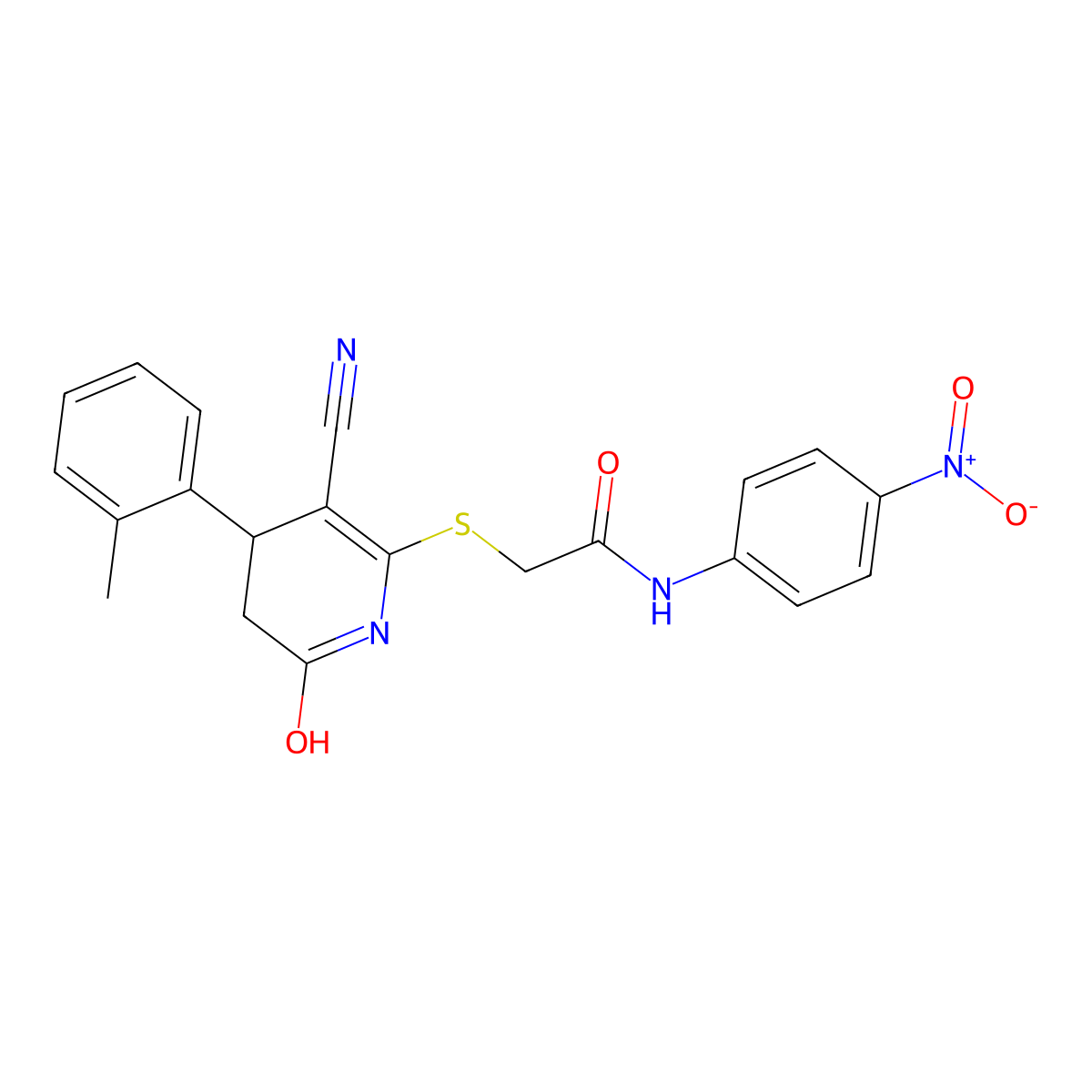 2-{[3-cyano-4-(2-methylphenyl)-6-oxo-1,4,5,6-tetrahydropyridin-2-yl]sulfanyl}-N-(4-nitrophenyl)acetamide molecular structure, CAS 488725-06-0