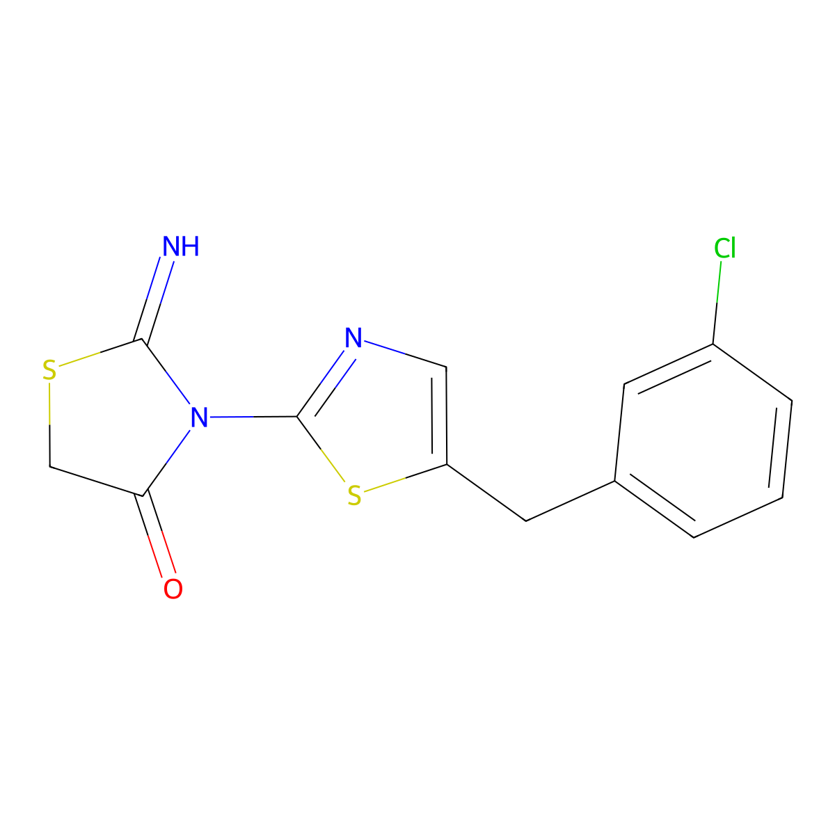 3-(5-(3-Chlorobenzyl)thiazol-2-yl)-2-iminothiazolidin-4-one molecular structure, CAS 488725-28-6