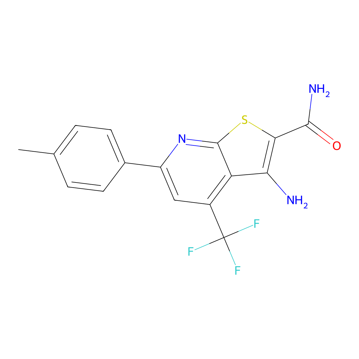 3-Amino-6-(4-methylphenyl)-4-(trifluoromethyl)thieno[2,3-b]pyridine-2-carboxamide molecular structure, CAS 488725-85-5