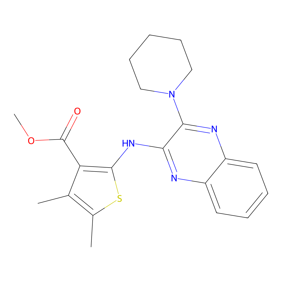 Methyl 4,5-dimethyl-2-{[3-(piperidin-1-yl)quinoxalin-2-yl]amino}thiophene-3-carboxylate molecular structure, CAS 488726-73-4