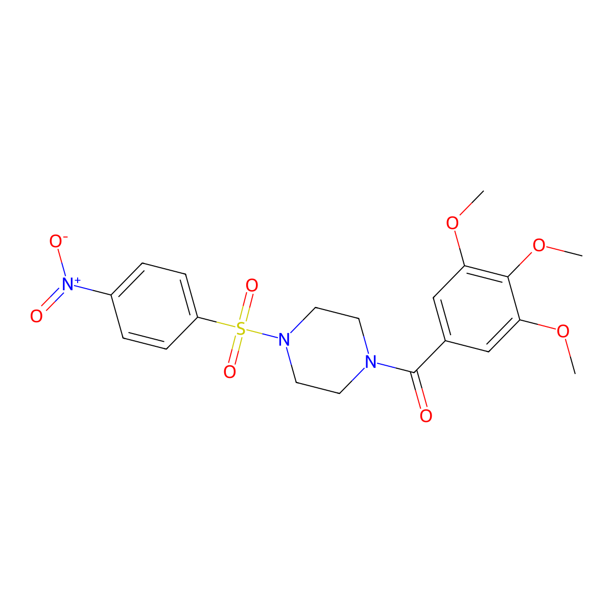 [4-(4-Nitrophenyl)sulfonylpiperazin-1-yl]-(3,4,5-trimethoxyphenyl)methanone molecular structure, CAS 488726-79-0