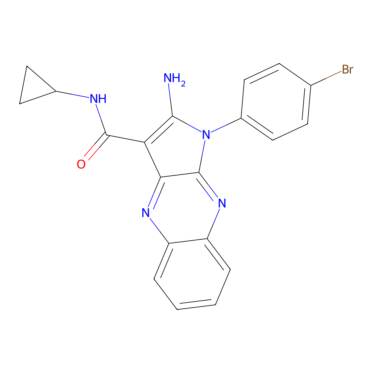 2-amino-1-(4-bromophenyl)-N-cyclopropyl-1H-pyrrolo[2,3-b]quinoxaline-3-carboxamide molecular structure, CAS 488726-93-8