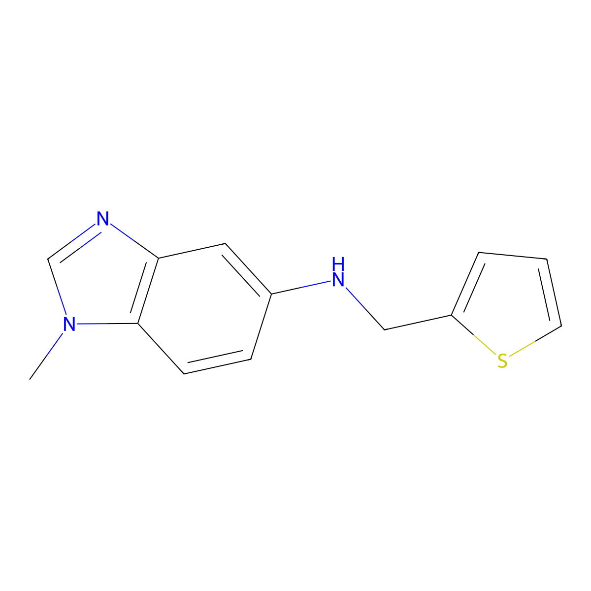 1-methyl-N-(thiophen-2-ylmethyl)benzimidazol-5-amine molecular structure, CAS 488731-45-9