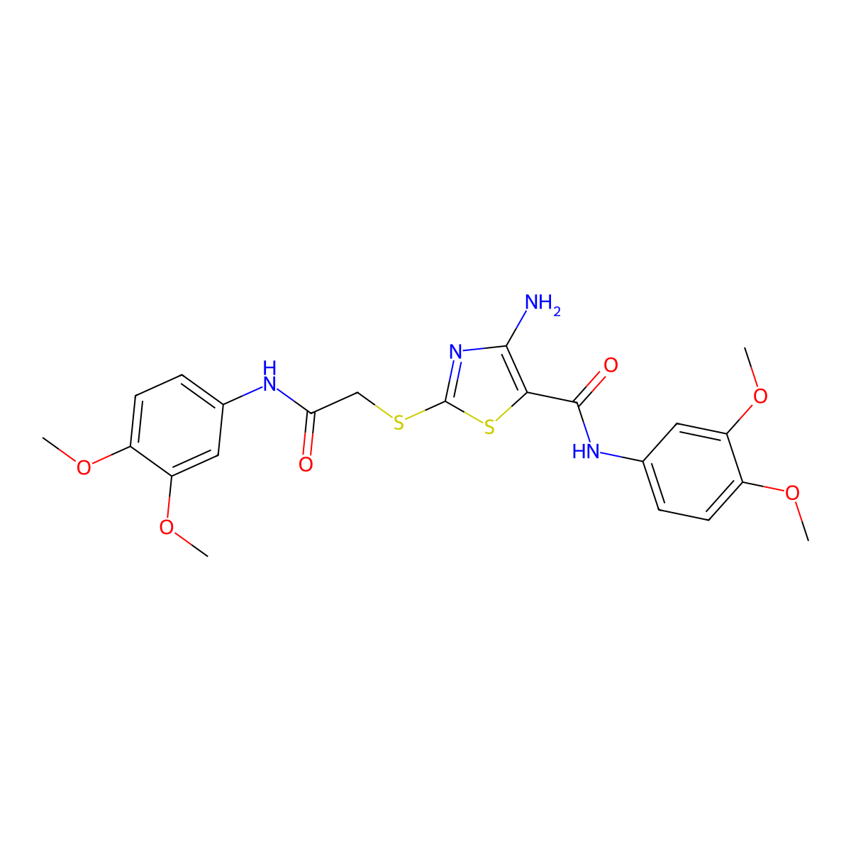 4-amino-2-[2-(3,4-dimethoxyanilino)-2-oxoethyl]sulfanyl-N-(3,4-dimethoxyphenyl)-1,3-thiazole-5-carboxamide molecular structure, CAS 488731-73-3