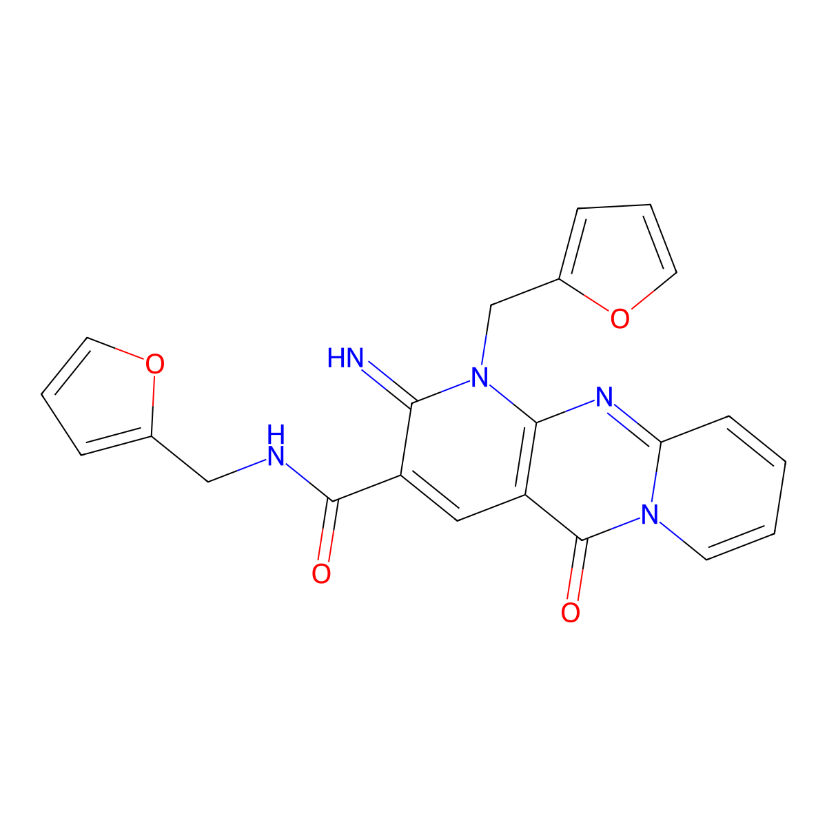 N,1-bis(furan-2-ylmethyl)-2-imino-5-oxo-1,5-dihydro-2H-dipyrido[1,2-a:2',3'-d]pyrimidine-3-carboxamide molecular structure, CAS 488731-82-4