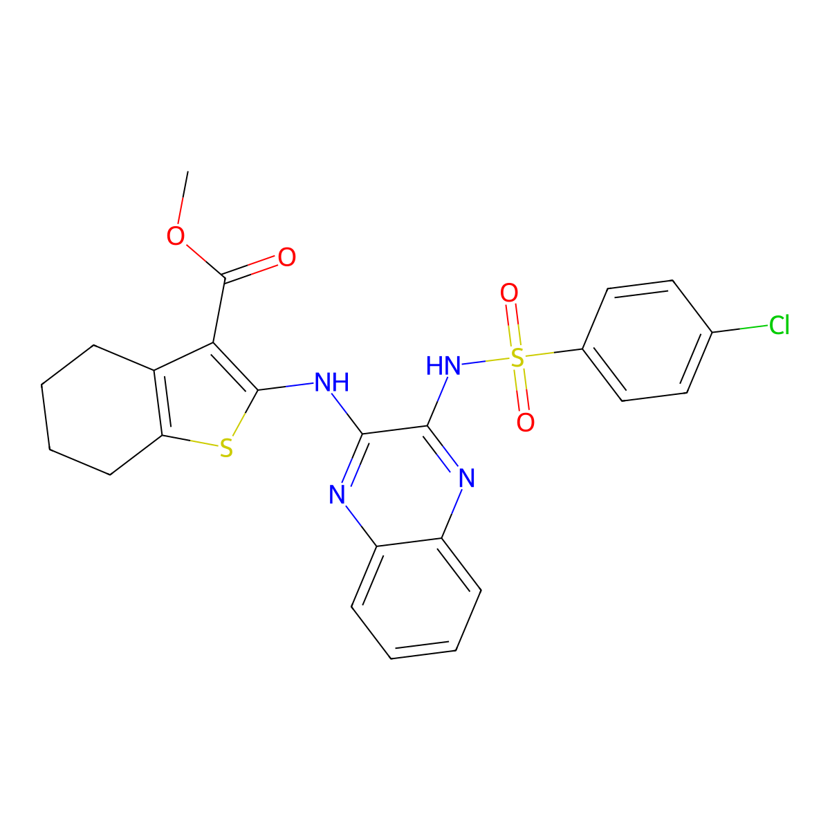 Methyl 2-[(3-{[(4-chlorophenyl)sulfonyl]amino}quinoxalin-2-yl)amino]-4,5,6,7-tetrahydro-1-benzothiophene-3-carboxylate molecular structure, CAS 488733-20-6