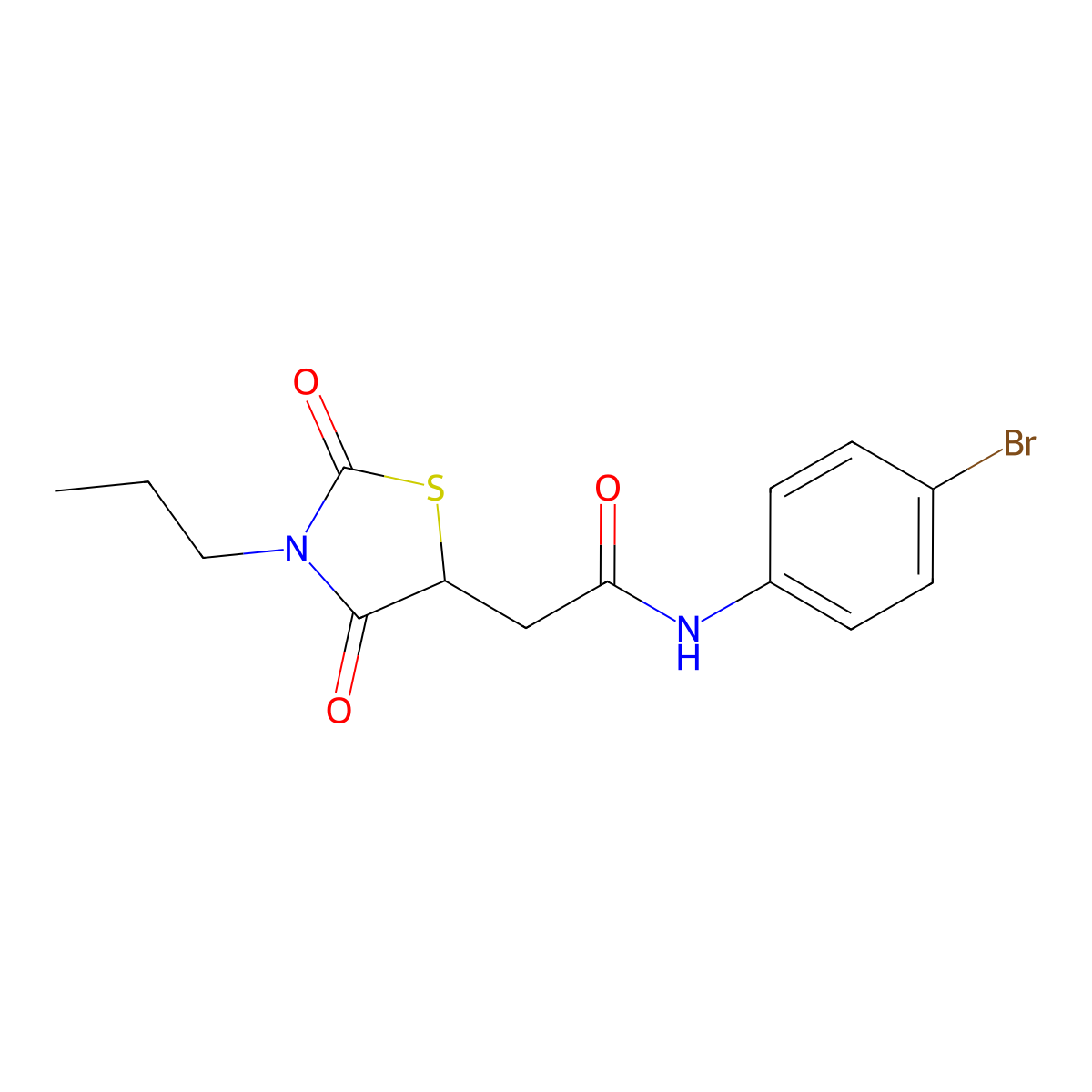 N-(4-bromophenyl)-2-(2,4-dioxo-3-propyl-1,3-thiazolidin-5-yl)acetamide molecular structure, CAS 488733-36-4