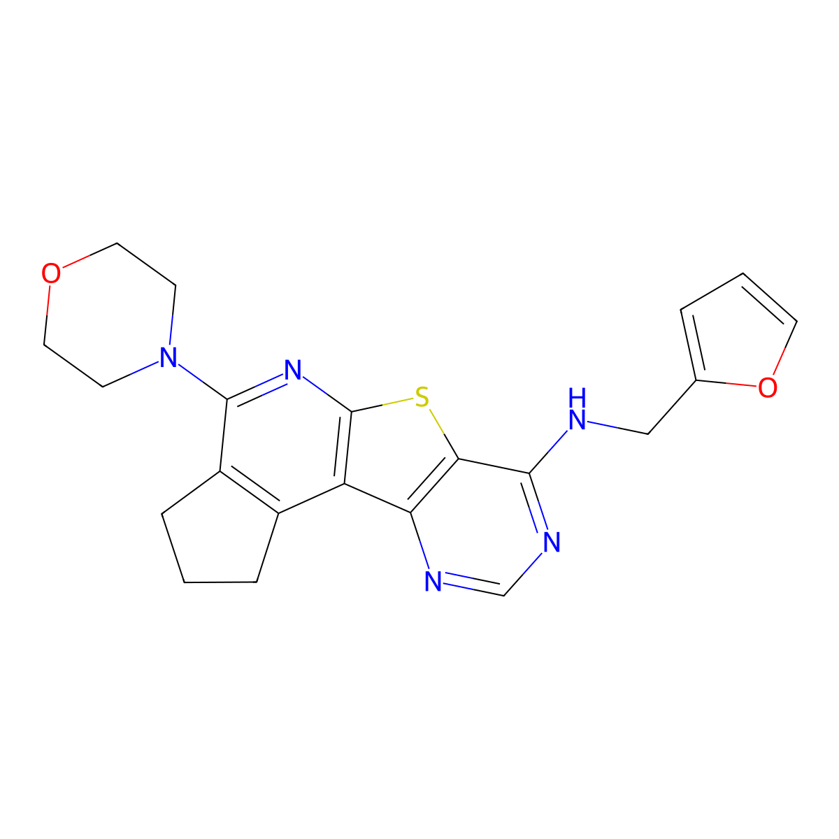 N-(furan-2-ylmethyl)-4-morpholino-2,3-dihydro-1H-cyclopenta[4',5']pyrido[3',2':4,5]thieno[3,2-d]pyrimidin-7-amine molecular structure, CAS 488733-49-9
