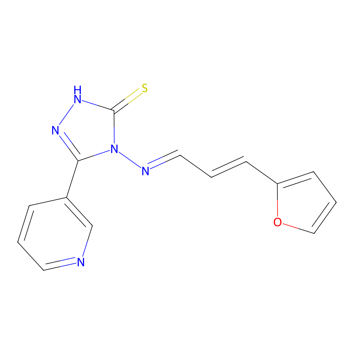 4-[[3-(2-Furanyl)-2-propen-1-ylidene]amino]-2,4-dihydro-5-(3-pyridinyl)-3H-1,2,4-triazole-3-thione molecular structure, CAS 488733-54-6