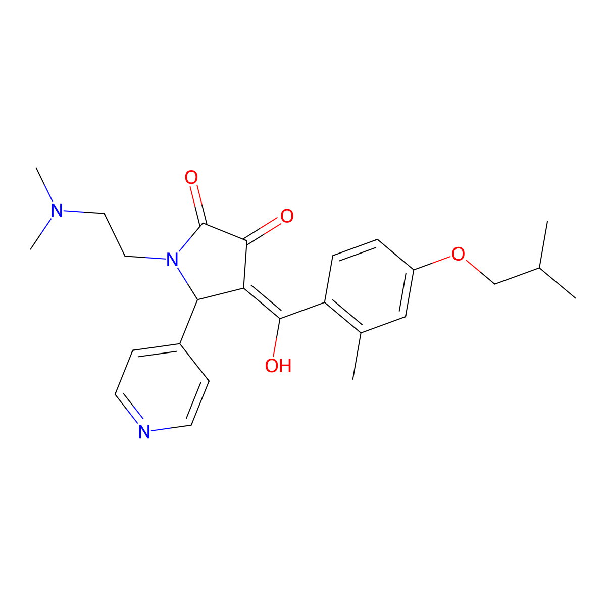 1-[2-(dimethylamino)ethyl]-3-hydroxy-4-[2-methyl-4-(2-methylpropoxy)benzoyl]-5-(pyridin-4-yl)-2,5-dihydro-1H-pyrrol-2-one molecular structure, CAS 488733-64-8