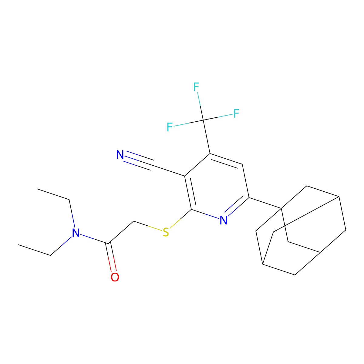 2-{[6-(1-adamantyl)-3-cyano-4-(trifluoromethyl)pyridin-2-yl]sulfanyl}-N,N-diethylacetamide molecular structure, CAS 488733-83-1