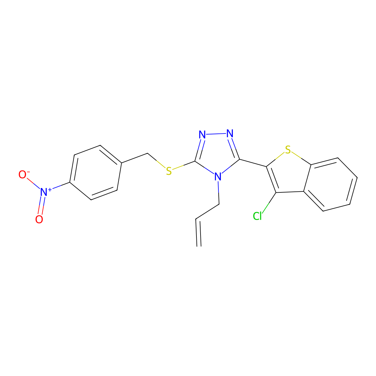 3-(3-Chloro-1-benzothiophen-2-yl)-5-[(4-nitrophenyl)methylsulfanyl]-4-prop-2-enyl-1,2,4-triazole molecular structure, CAS 488733-92-2