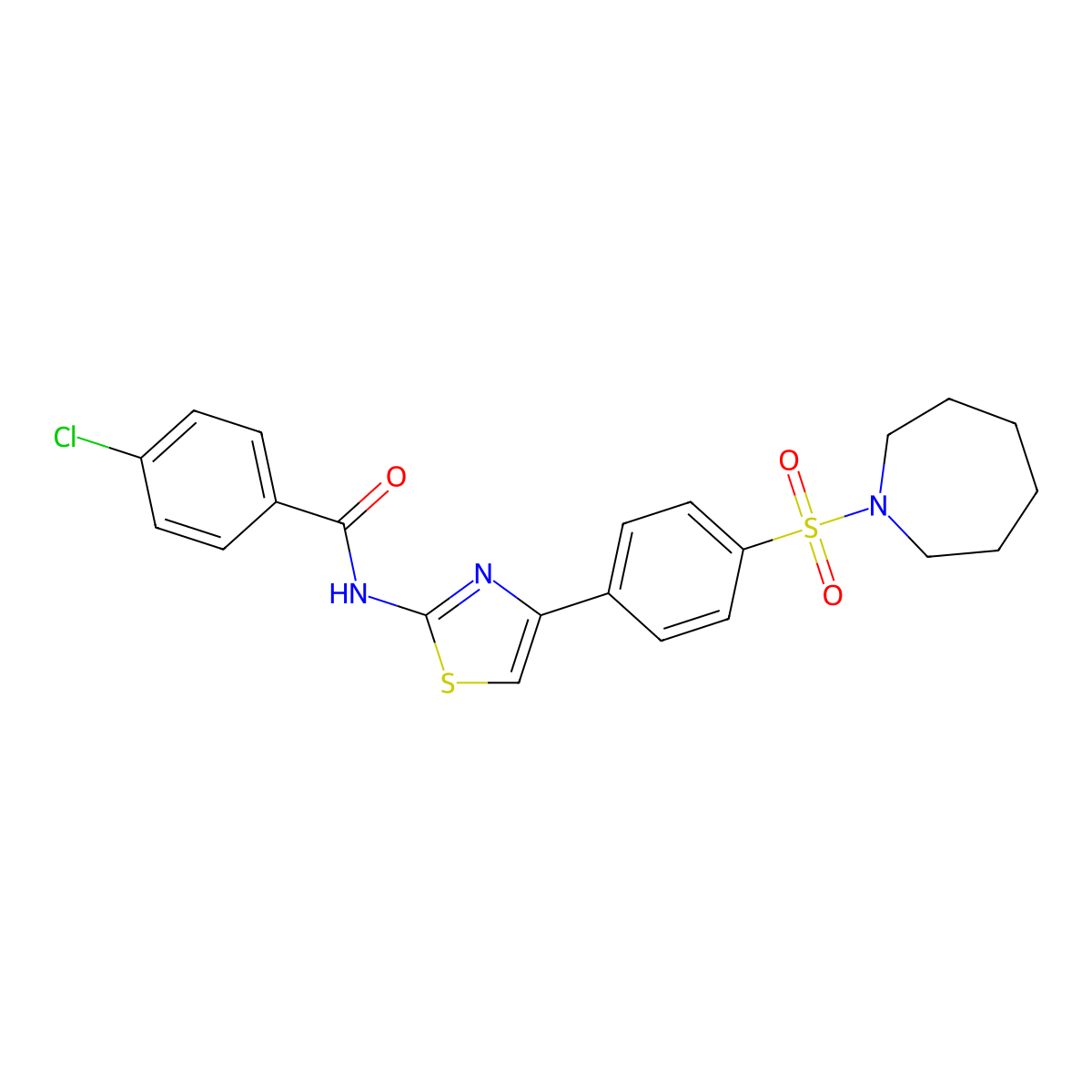 N-{4-[4-(azepan-1-ylsulfonyl)phenyl]-1,3-thiazol-2-yl}-4-chlorobenzamide molecular structure, CAS 488734-02-7