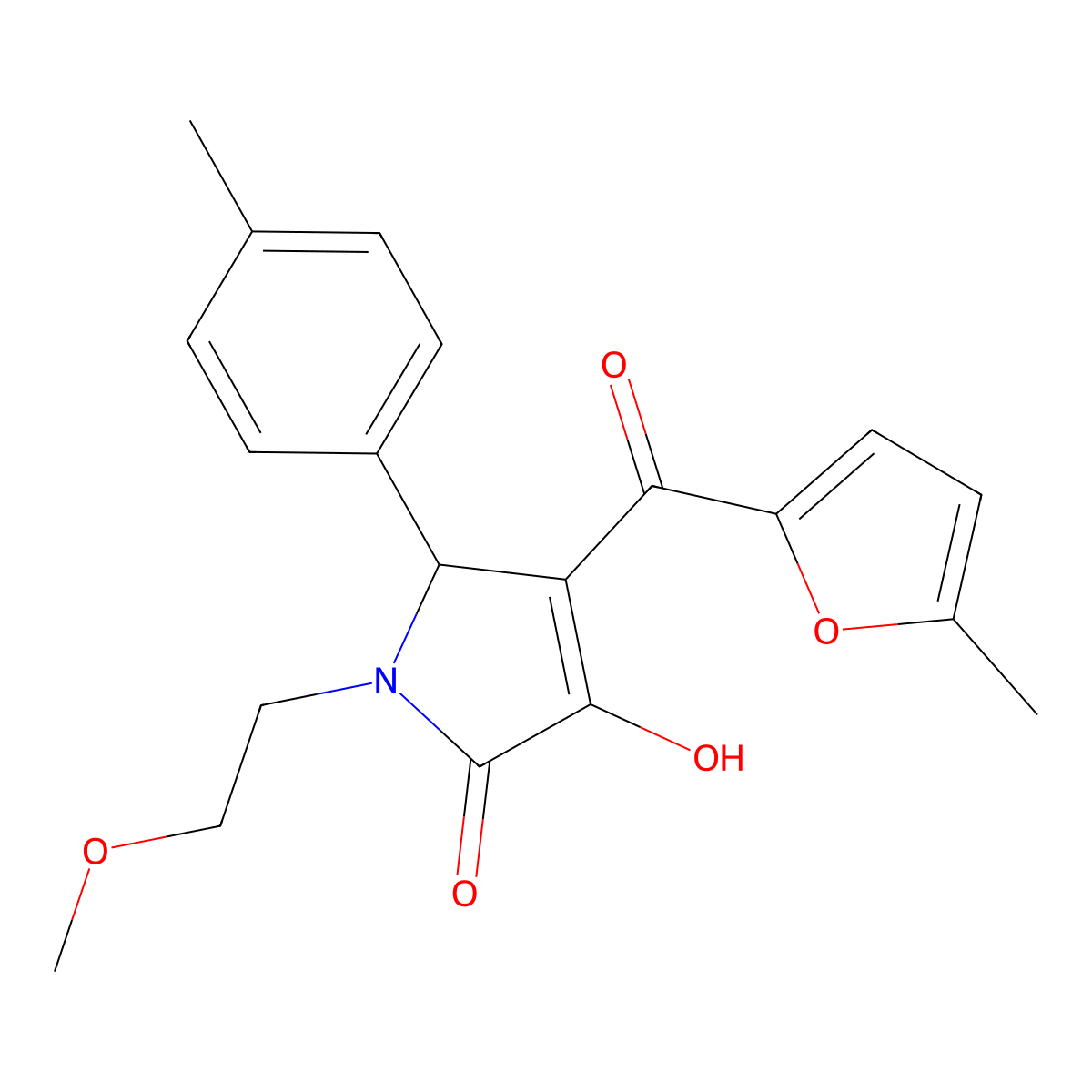 3-hydroxy-1-(2-methoxyethyl)-4-(5-methyl-2-furoyl)-5-(4-methylphenyl)-1,5-dihydro-2H-pyrrol-2-one molecular structure, CAS 488734-15-2
