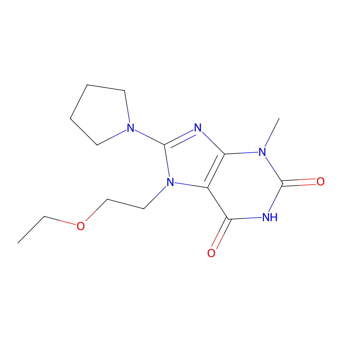 7-(2-Ethoxyethyl)-3-methyl-8-(1-pyrrolidinyl)purine-2,6-dione molecular structure, CAS 488734-96-9