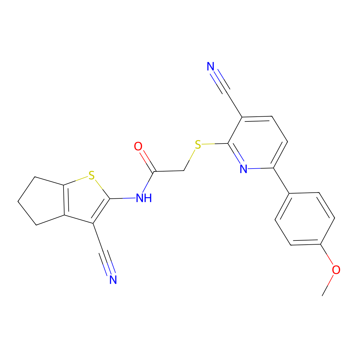 N-(3-cyano-5,6-dihydro-4H-cyclopenta[b]thiophen-2-yl)-2-[3-cyano-6-(4-methoxyphenyl)pyridin-2-yl]sulfanylacetamide molecular structure, CAS 488735-04-2