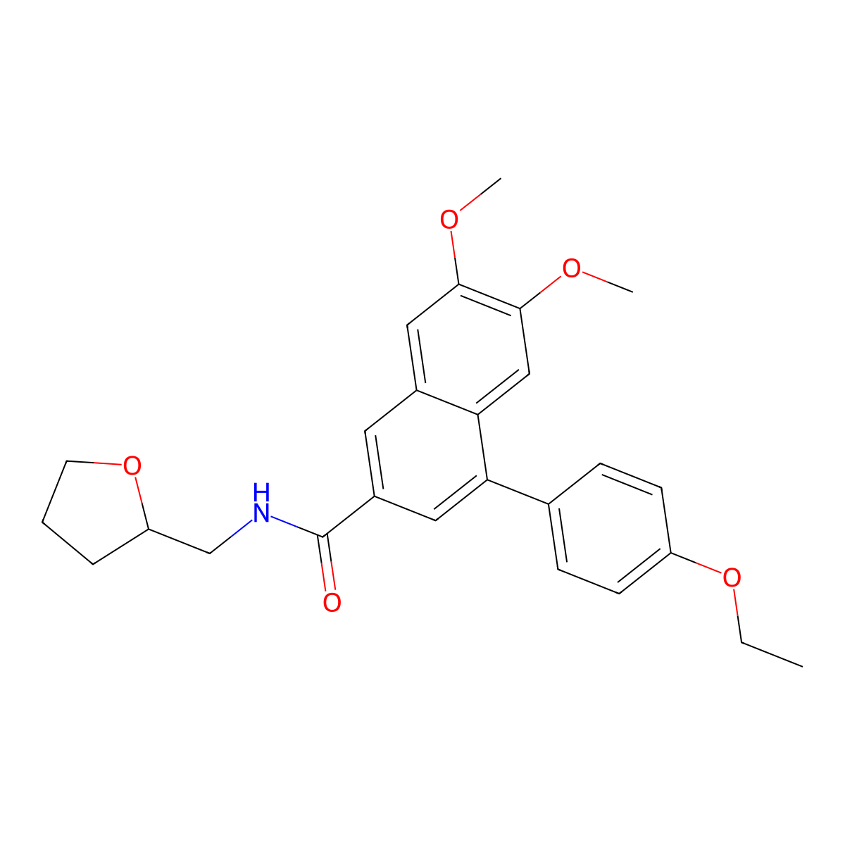 4-(4-ethoxyphenyl)-6,7-dimethoxy-N-(tetrahydrofuran-2-ylmethyl)naphthalene-2-carboxamide molecular structure, CAS 488735-09-7