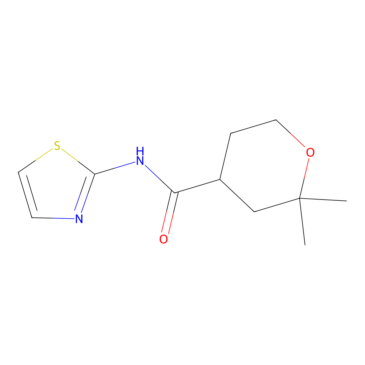 2,2-dimethyl-N-(1,3-thiazol-2-yl)oxane-4-carboxamide molecular structure, CAS 488743-54-0