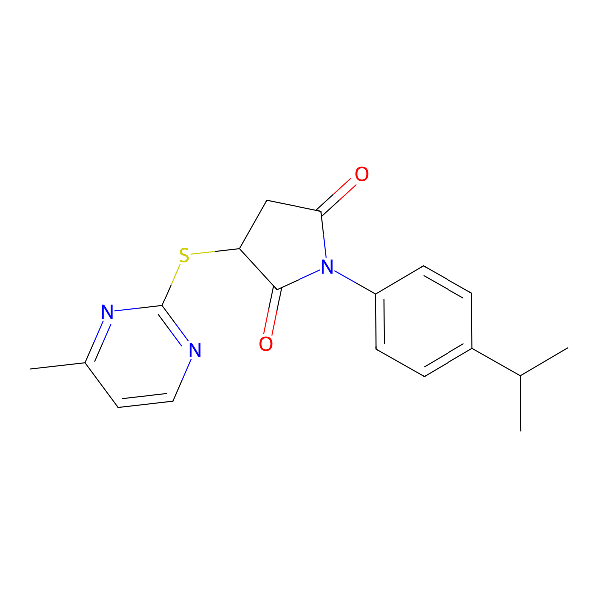 3-[(4-Methylpyrimidin-2-yl)sulfanyl]-1-[4-(propan-2-yl)phenyl]pyrrolidine-2,5-dione molecular structure, CAS 488743-71-1