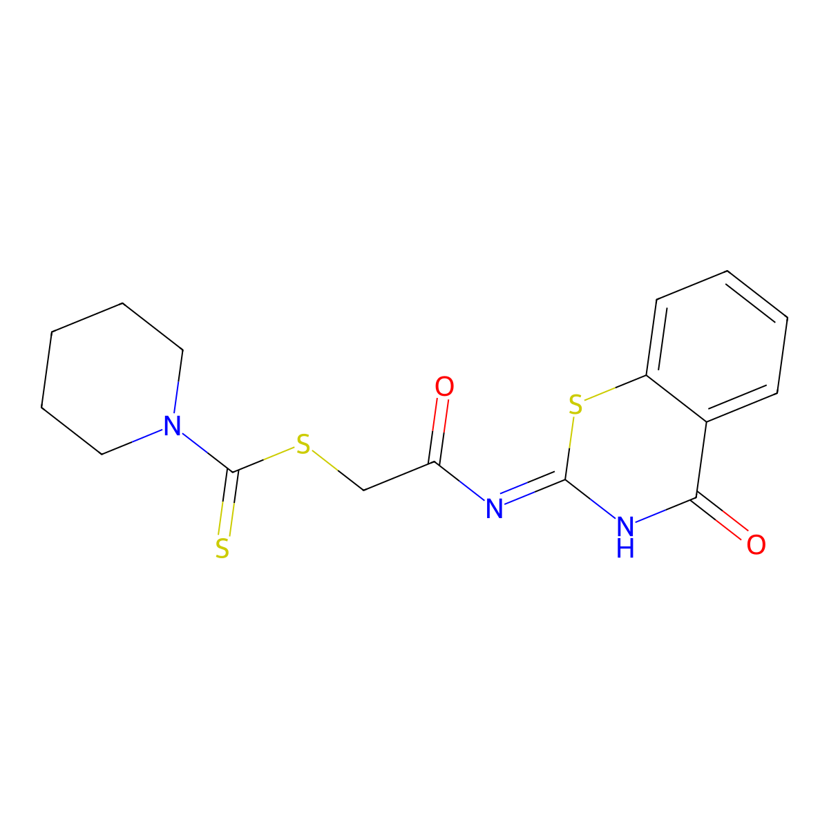 2-oxo-2-{[(2Z)-4-oxo-3,4-dihydro-2H-1,3-benzothiazin-2-ylidene]amino}ethyl piperidine-1-carbodithioate molecular structure, CAS 488744-03-2